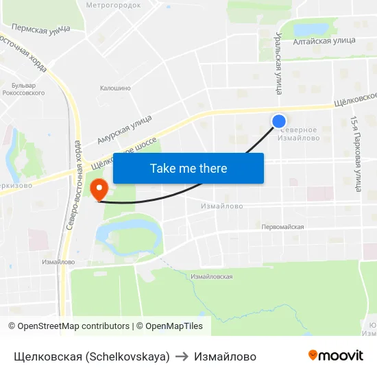 Щелковская (Schelkovskaya) to Измайлово map