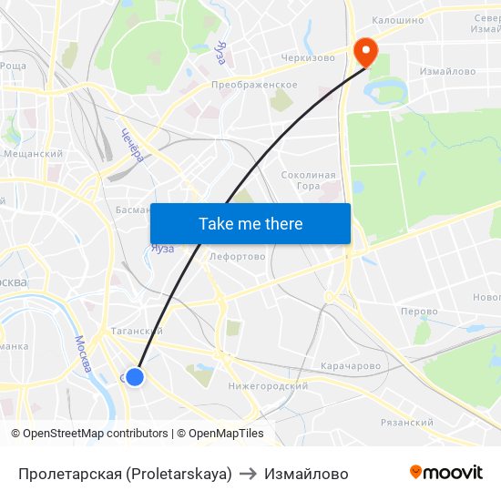 Пролетарская (Proletarskaya) to Измайлово map