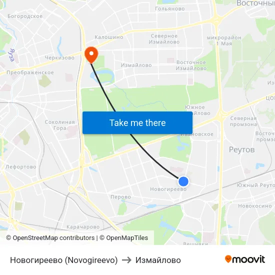 Новогиреево (Novogireevo) to Измайлово map