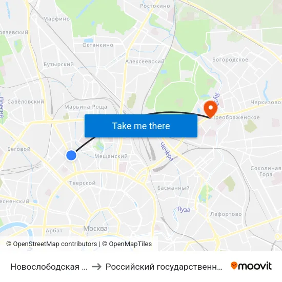 Новослободская (Novoslobodskaya) to Российский государственный социальный университет map