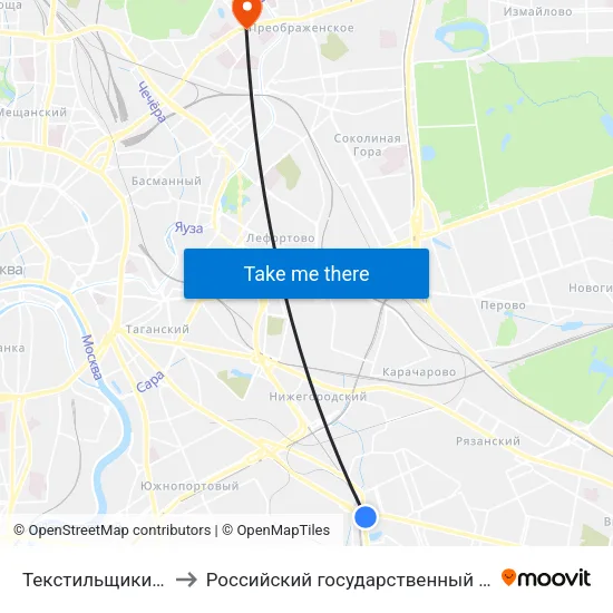 Текстильщики (Tekstilschiki) to Российский государственный социальный университет map