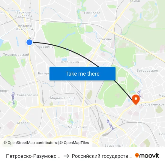 Петровско-Разумовская (Petrovsko-Razumovskaya) to Российский государственный социальный университет map