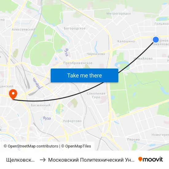 Щелковская (Schelkovskaya) to Московский Политехнический Университет, отделение «На Садовой-Спасской» map