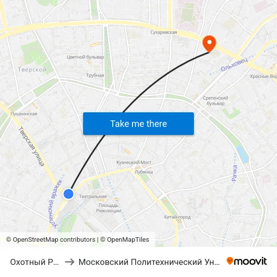 Охотный Ряд (Okhotny Ryad) to Московский Политехнический Университет, отделение «На Садовой-Спасской» map