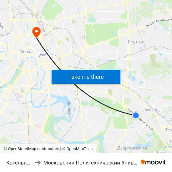 Котельники (Kotelniki) to Московский Политехнический Университет, отделение «На Садовой-Спасской» map