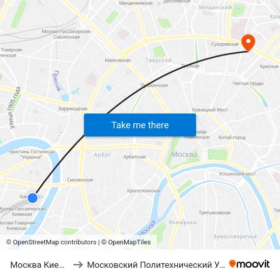 Москва Киевская (Kievsky Station) to Московский Политехнический Университет, отделение «На Садовой-Спасской» map