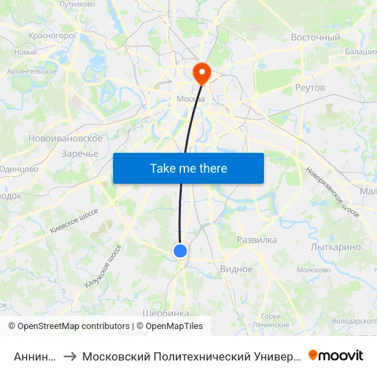 Аннино (Annino) to Московский Политехнический Университет, отделение «На Садовой-Спасской» map