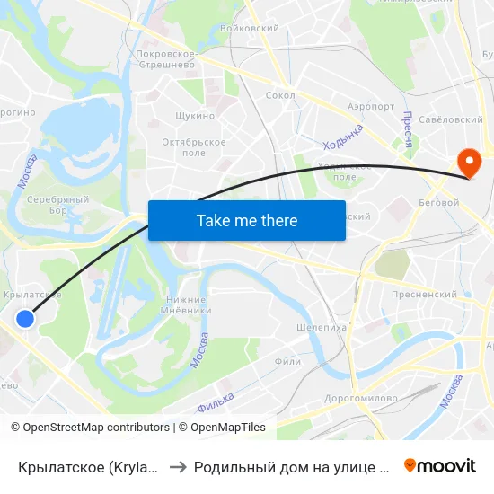 Крылатское (Krylatskoe) to Родильный дом на улице Правды map