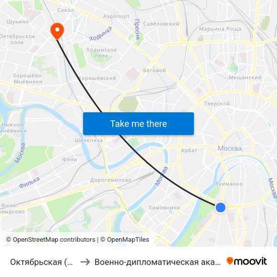 Октябрьская (Oktyabrskaya) to Военно-дипломатическая академия Генштаба ВС РФ map