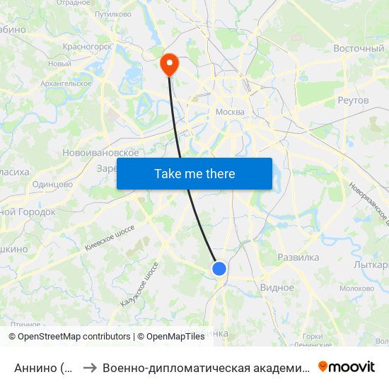 Аннино (Annino) to Военно-дипломатическая академия Генштаба ВС РФ map