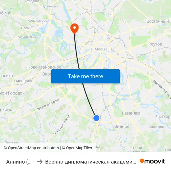 Аннино (Annino) to Военно-дипломатическая академия Генштаба ВС РФ map