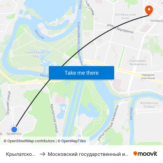 Крылатское (Krylatskoe) to Московский государственный институт музыки им. А.Г. Шнитке map