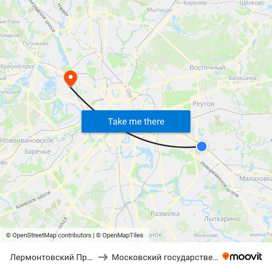 Лермонтовский Проспект (Lermontovsky Prospekt) to Московский государственный институт музыки им. А.Г. Шнитке map