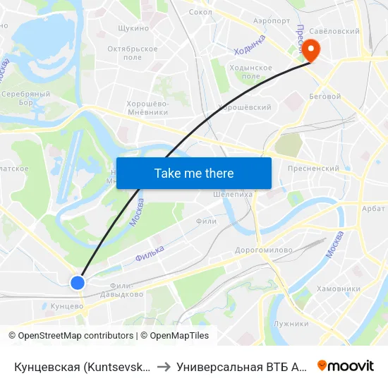 Кунцевская (Kuntsevskaya) to Универсальная ВТБ Арена map