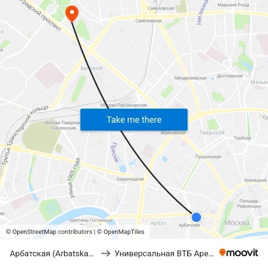 Арбатская (Arbatskaya) to Универсальная ВТБ Арена map
