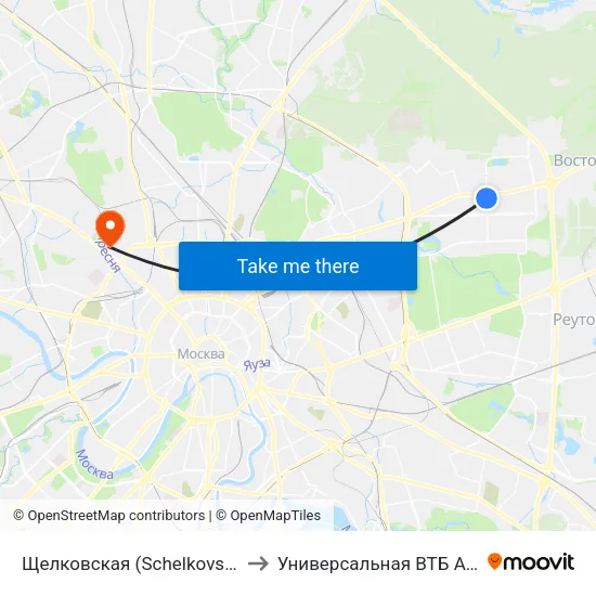 Щелковская (Schelkovskaya) to Универсальная ВТБ Арена map