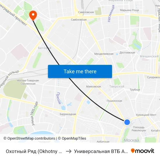 Охотный Ряд (Okhotny Ryad) to Универсальная ВТБ Арена map