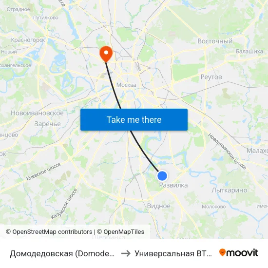 Домодедовская (Domodedovskaya) to Универсальная ВТБ Арена map