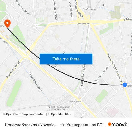 Новослободская (Novoslobodskaya) to Универсальная ВТБ Арена map