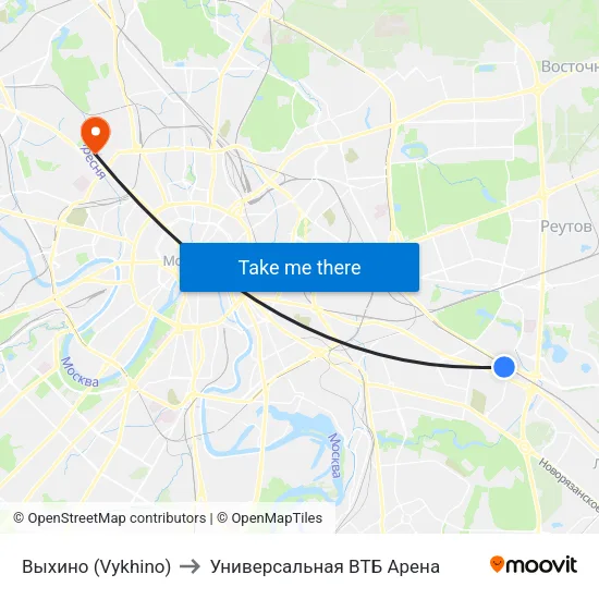Выхино (Vykhino) to Универсальная ВТБ Арена map