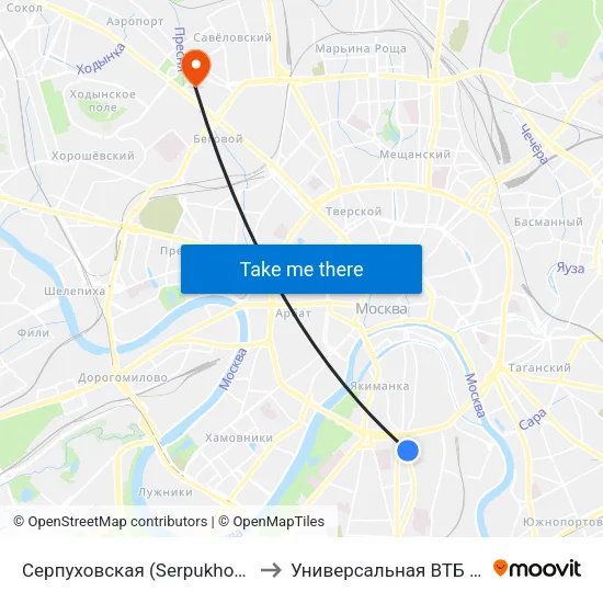 Серпуховская (Serpukhovskaya) to Универсальная ВТБ Арена map