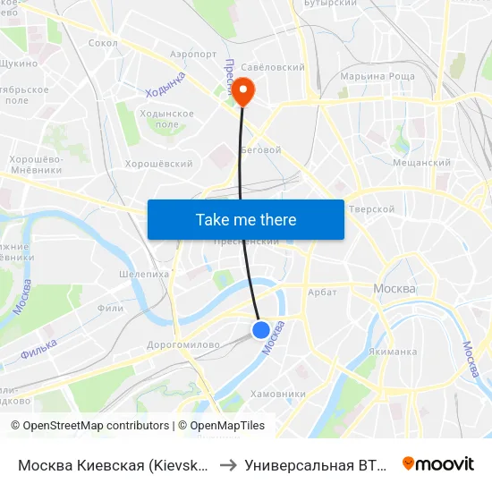 Москва Киевская (Kievsky Station) to Универсальная ВТБ Арена map