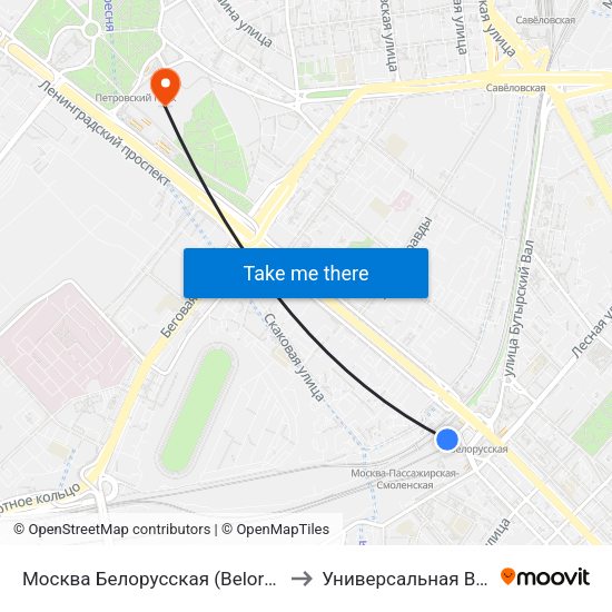 Москва Белорусская (Belorussky Station) to Универсальная ВТБ Арена map