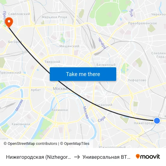 Нижегородская (Nizhegorodskaya) to Универсальная ВТБ Арена map