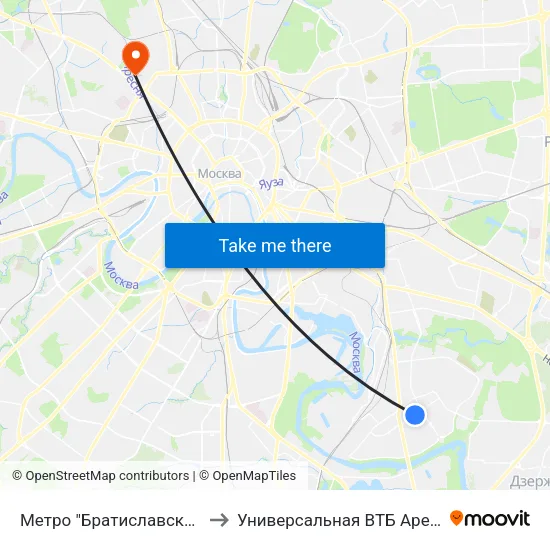 Метро "Братиславская" to Универсальная ВТБ Арена map