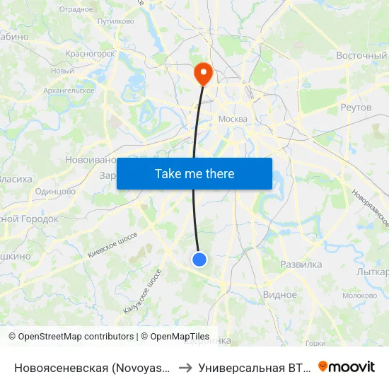 Новоясеневская (Novoyasenevskaya) to Универсальная ВТБ Арена map