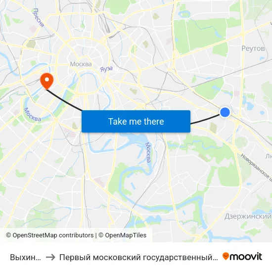 Выхино (Vykhino) to Первый московский государственный медицинский университет им. И. М. Сеченова map