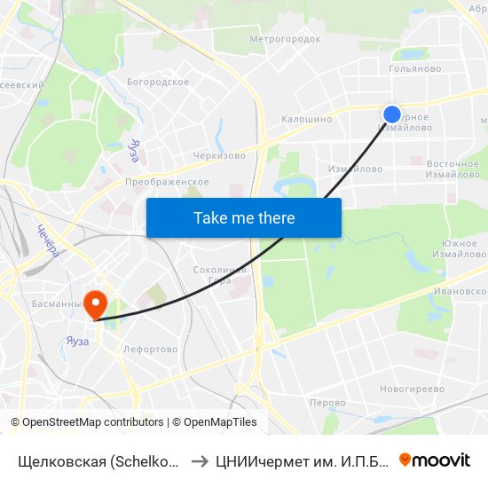 Щелковская (Schelkovskaya) to ЦНИИчермет им. И.П.Бардина map