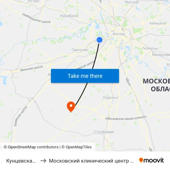 Кунцевская (Kuntsevskaya) to Московский клинический центр инфекционных болезней «Вороновское» map