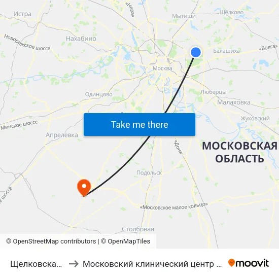 Щелковская (Schelkovskaya) to Московский клинический центр инфекционных болезней «Вороновское» map