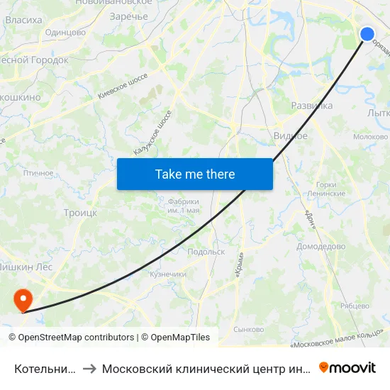 Котельники (Kotelniki) to Московский клинический центр инфекционных болезней «Вороновское» map