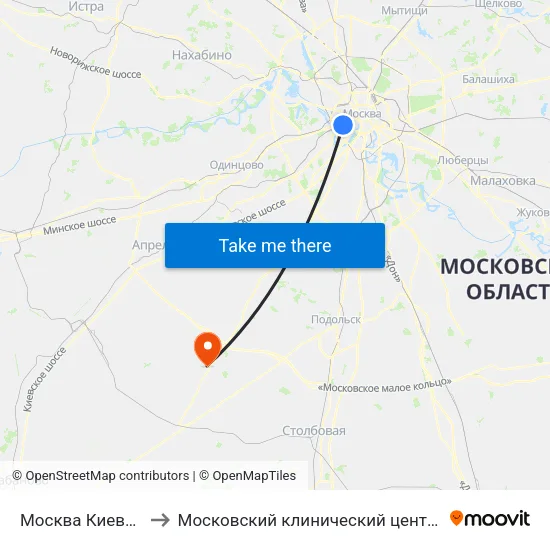Москва Киевская (Kievsky Station) to Московский клинический центр инфекционных болезней «Вороновское» map