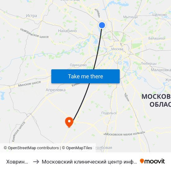 Ховрино (Khovrino) to Московский клинический центр инфекционных болезней «Вороновское» map