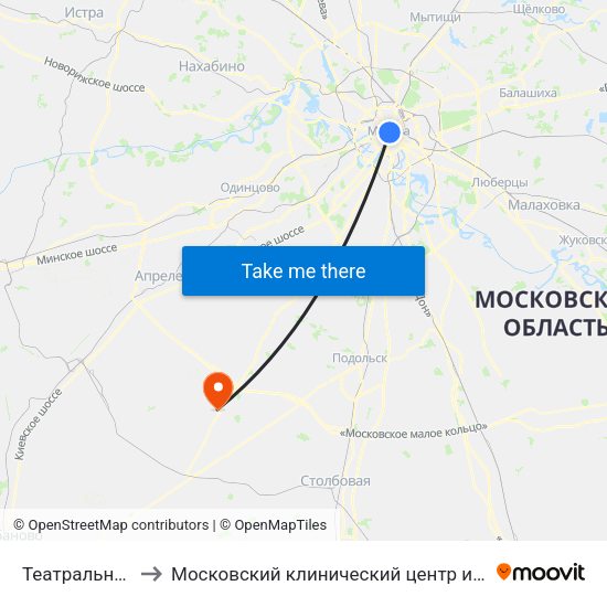 Театральная (Teatralnaya) to Московский клинический центр инфекционных болезней «Вороновское» map
