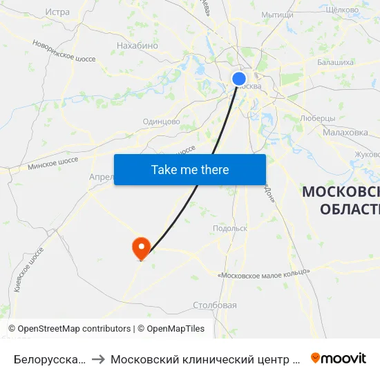 Белорусская (Belorusskaya) to Московский клинический центр инфекционных болезней «Вороновское» map