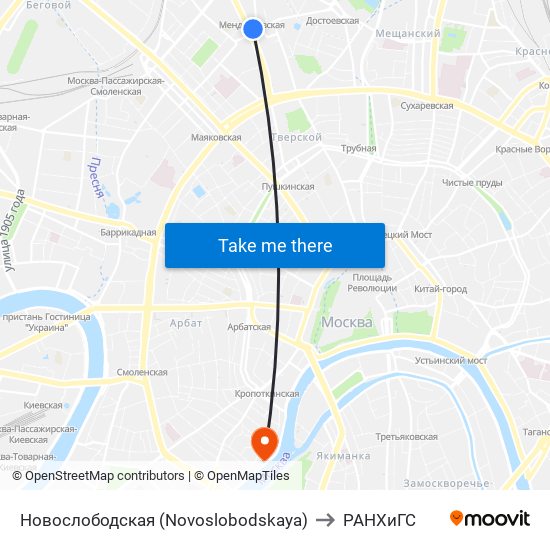 Новослободская (Novoslobodskaya) to РАНХиГС map