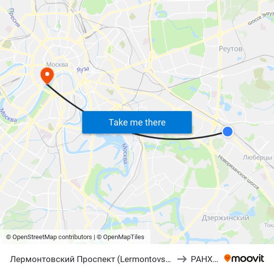 Лермонтовский Проспект (Lermontovsky Prospekt) to РАНХиГС map