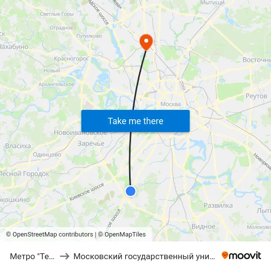 Метро "Теплый Стан" to Московский государственный университет природообустройства map