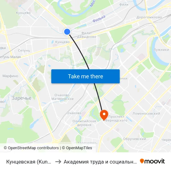 Кунцевская (Kuntsevskaya) to Академия труда и социальных отношений map