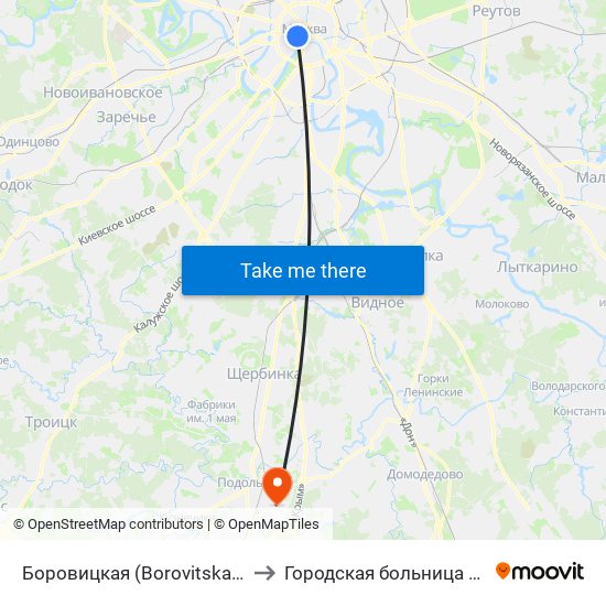 Боровицкая (Borovitskaya) to Городская больница №2 map