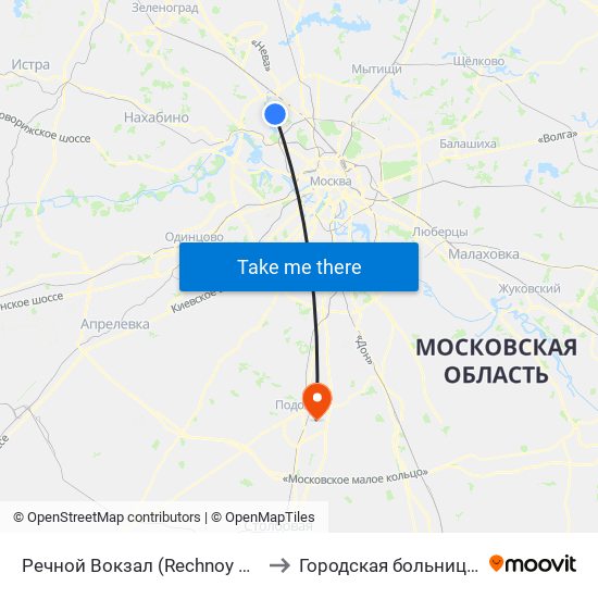 Речной Вокзал (Rechnoy Vokzal) to Городская больница №2 map