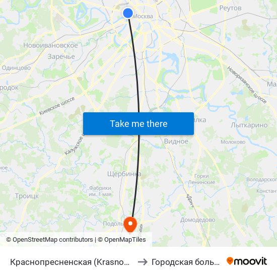 Краснопресненская (Krasnopresnenskaya) to Городская больница №2 map