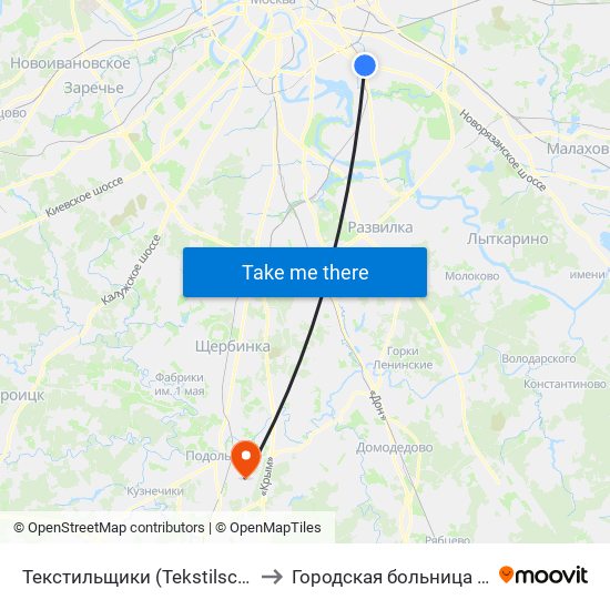 Текстильщики (Tekstilschiki) to Городская больница №2 map