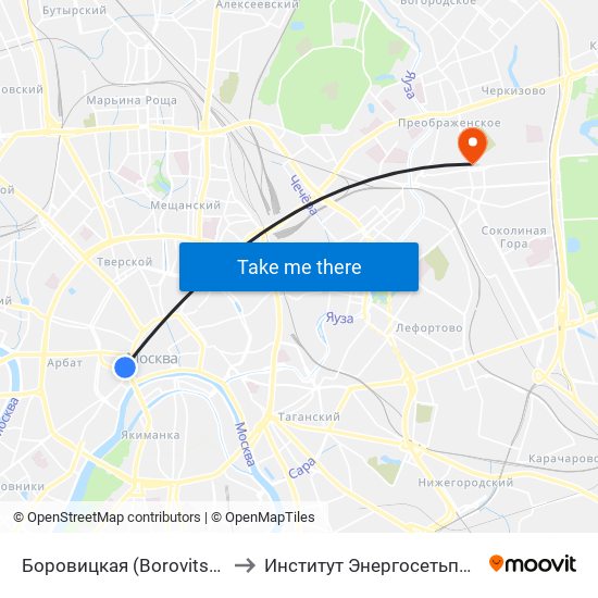 Боровицкая (Borovitskaya) to Институт Энергосетьпроект map