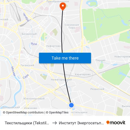 Текстильщики (Tekstilschiki) to Институт Энергосетьпроект map