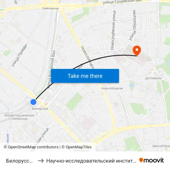 Белорусская (Belorusskaya) to Научно-исследовательский институт фтизиопульмонологии ММА им. И.М.Сеченова map